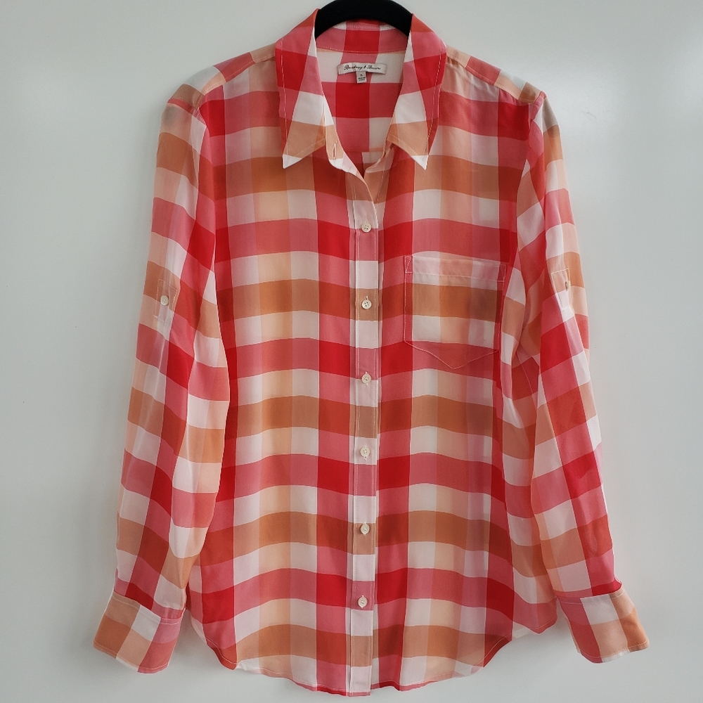 MADEWELL Broadway & Broome Silk Sheer Plaid Blouse